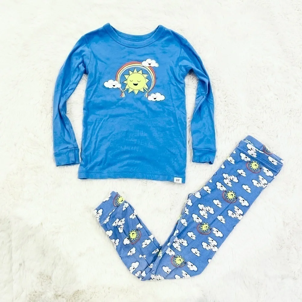 Baby Gap Blue Sun Clouds Rainbow Print 2 Piece Pajama PJ Set Unisex Toddler 5T
